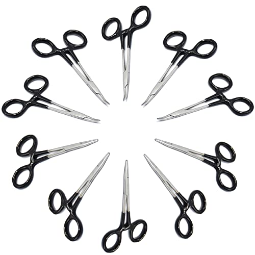 AAProTools 10 Black PVC Coated Grip Mosquito Locking Hemostat Forceps Straight & Curved 5" Ideal for All Types of Hobby and First Aid Kit