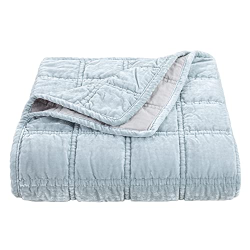 HiEnd Accents Stella Faux Silk Velvet Throw Blanket Light Blue, 50x60 inch, Double...