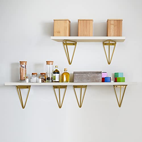 Fixwal 4 Set White Floating Shelves Wall Shelves , Shelves For Wall Decor, White Wall Shelves With Golden Metal Brackets For Bedroom, Living Room, Bathroom, Kitchen, Office Decor #TOP3