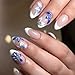 24Pcs White French Tip Press on Nails Medium Almond 3D Flower Fake Nails with Gold Pearl Designs Glossy Artificial Acrylic Full Cover False Nails Blue Floral Nails Summer Press ons for Women Manicure
