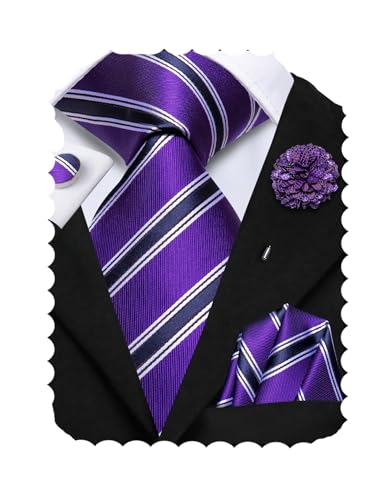 Image of Hi-Tie Men's Tie Lapel Pin Set Pocket Square Cufflinks Formal Woven Silk Tie Sets Wedding Party