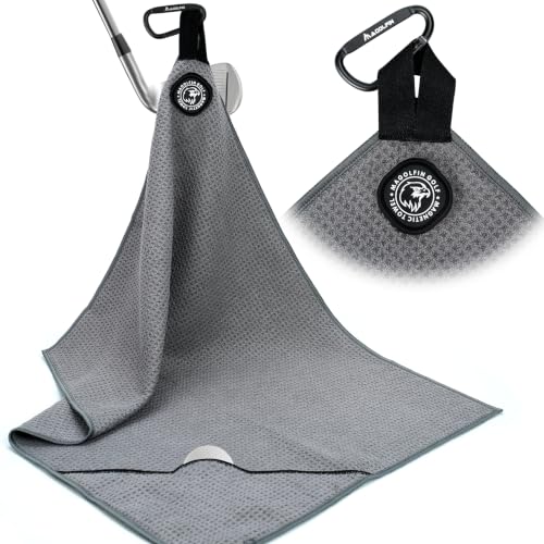 [Upgraded Cleaning Pocket] Magnetic Golf Towel 23.6"x15.7" Large Size with Clip, Microfiber Waffle Design - Industrial Strength Magnet for Strong Hold to Golf Bags, Carts & Clubs - Gray