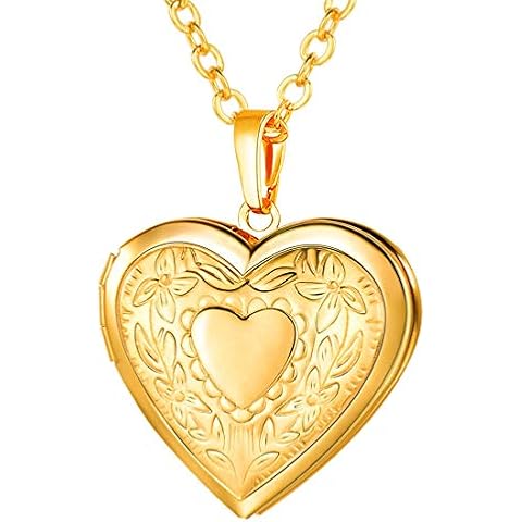 U7 Women Girls 18K Gold Plated Heart Photo Locket Pendant Necklace Cover