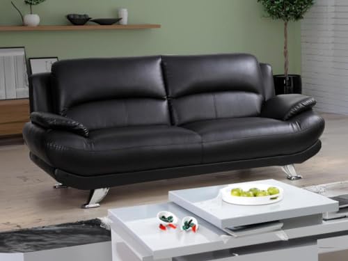Vente-unique-Sofá 3 plazas de Piel sintética MUSKO - Negro