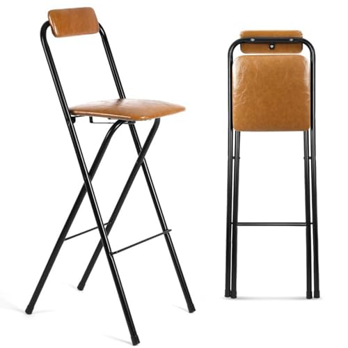 HJYXXSR Taburetes de Bar Plegables, taburetes Altos portátiles con Respaldo y Acolchado Suave, adecuados para Islas de Cocina y Salones Familiares Brown 65cm/25.6in