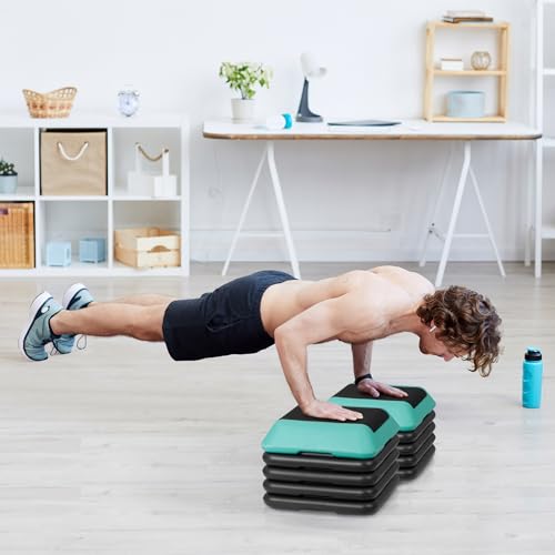 Smartxchoices 16 Inch Adjustable Aerobic Stepper Exercise Workout Step Platform Bench with 4 Risers 4"-6''-8''-10''-12' Height for Home Gym Fitness Training High Step Aerobics Platform, Green - Thumbnail 6