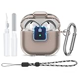 [Secure Lock] for AirPods 4 Clear Case Shockproof Protective TPU Cover Compatible with Apple AirPods 4th Generation (2024) with Keychain/Lanyard/Cleaner Kit (Clear Gray)