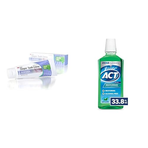 3M Clinpro Tooth Creme 0.21% Flúor de Sodio Pasta de dientes anti caries, menta de vainilla y enjuague bucal ACT Restoring Zero Alcohol Fluoruro