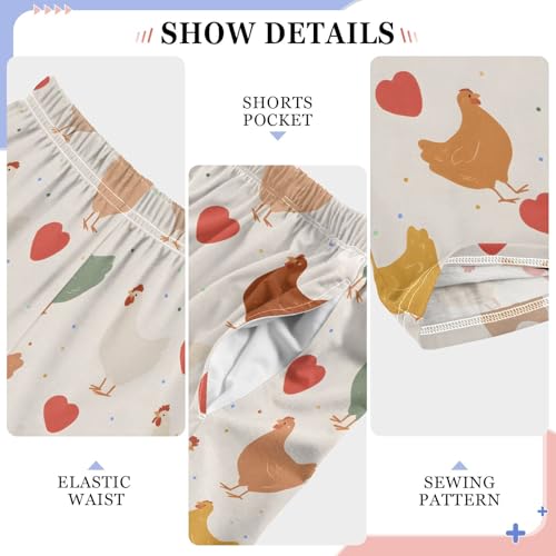 Rooster Cartoon Pattern Pajama Pants Lounge Sleep Pants Elastic Waist Long Pajama Bottoms with Pockets for 6-14 Years4