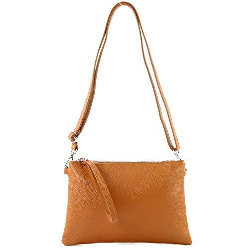modamoda de - T186 - Italian clutch shoulder bag leather medium (Camel)