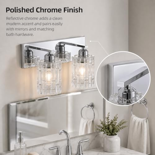 SENKERFAN Chrome 2-Light Crystal Bathroom Vanity Light Fixture Over Mirror, Modern Bathroom Wall Light for Living Room, Bedroom, Hallway by SENKERFAN - Used condition - Image 4