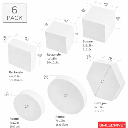 Image of SMILEDRIVE Product Photography Props 6-piece Set, White | Jewelry Photo Shoot Props, Hard Foam Riser & Blocks, Lightweight, Waterproof, Re-usable