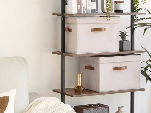 Image of StorageWorks Fabric Storage Bins with Lid, Decorative Storage Boxes for Shelves, Stackable Closet Organizer Basket with Handles, Jumbo, Brown and Beige, 2-Pack