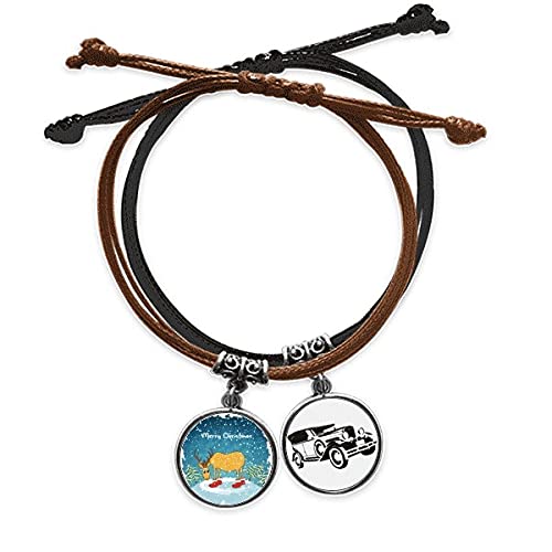 Bracelet corde Noël Deer Festival en cuir avec chaîne de main et minibus
