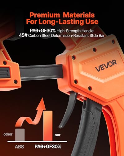Image of VEVOR Bar Clamps for Woodworking, 2-Pack 12 inch One-Handed Clamp /Spreader, Quick-Grip F-Clamp with 340 lbs Load Limit, Premium Plastic and Carbon Steel, for Woodworking Metal working, Orange + Black