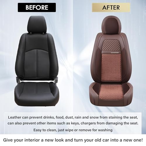 Coverado Leather Seat Cover Front, Universal Covers for Cars, Waterproof Luxury Leatherette Seat Cushions, Auto Car Seats Protectors, Driver Seat Cover Fit for Most Vehicles-Brown by Coverado - Image 9