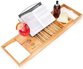 Bathforia Bath Caddy, Extendable Bath Tray for Bathtub with Wine Glass, Candle, iPad, Book and Phone Holders- Luxury Bathroom Home Spa Organizer