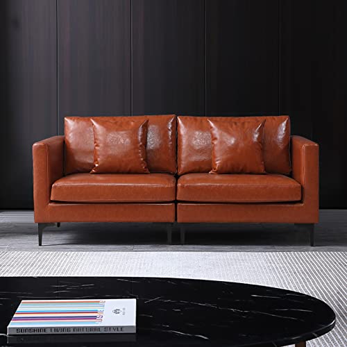 Kunpeng 70.9'' Genuine Leather Loveseat Sofa, Modern Upholstered Loveseat Sofa Couch With 2 Padded Cushions For Home Bedroom, Living Room, Office, Apartment, Camel #TOP6