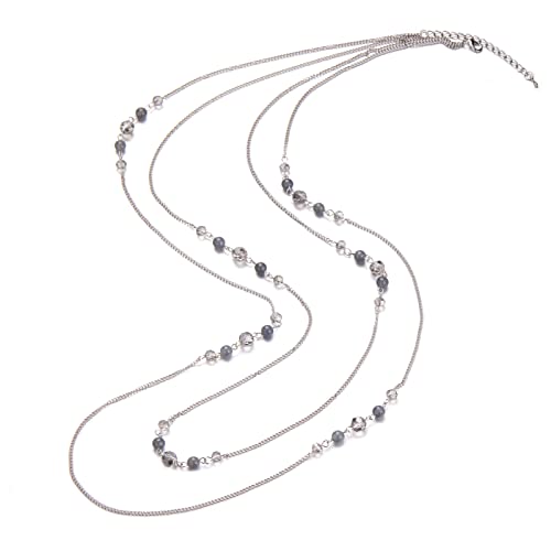 Noessla Long Silver Necklace For Women Bohemian Layered Statement Costume Long Necklaces For Women Fashion Jewelry Mothers Day Gifts(Grey) #TOP1