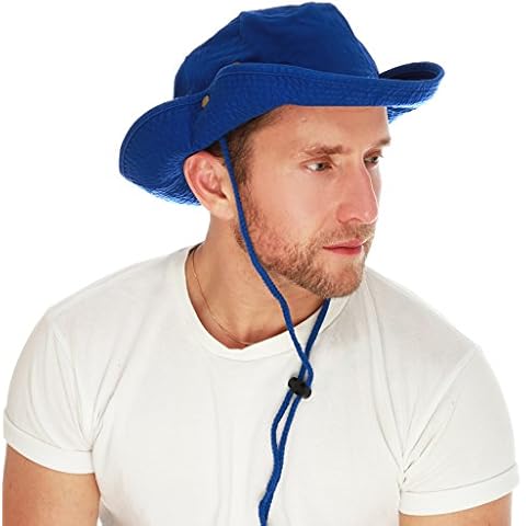 The Hat Depot Cotton Stone-Washed Safari Wide Brim Foldable Double-Sided Sun Boonie Bucket Hat, 2. Cotton - Royalblue, S/M Cover