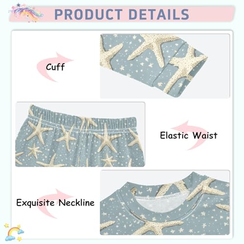 Beach Starfish Sprinkle Pattern Cute Pajama Sets Long Sleeve Top and Pants, Snug Fit Sleepwear for Night Wears4