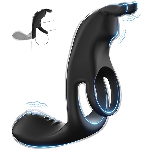 Vibrating Cock Ring Sex Toys for Men, 3 in 1 Penis Ring Couple Vibrator Clitoris & Perineum Stimulator with Bunny Ears & 10 Vibration Modes, Adult Sex Toys & Games Massager for Erection Training