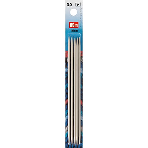 Prym 15 cm 3.00 mm Double-Pointed and Glove Knitting Pins, Pack of 5, Aluminium Pearl Grey, Silver, 3,0mm