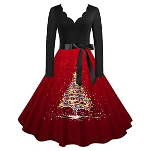 WVONIF Robe De Noël Grande Taille en Laine Automne Hiver Femme Mère Noël Cocktail Vintage Rockabilly Manches Longues Col Carré Rétro Costume