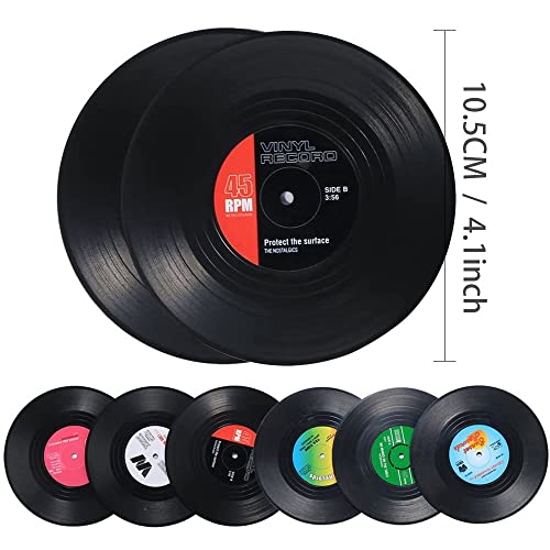 Record Coasters For Drinks With Gift Box 6 Pieces Vinyl Disk Coasters Non-Slip 4.1 Inch Size For Friend Parents To Restaurant/Bar/Party #TOP4