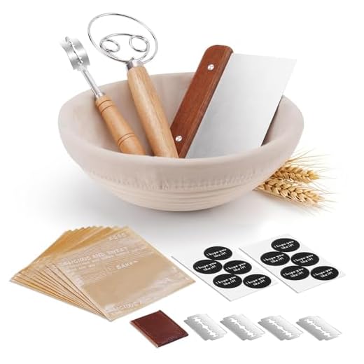 Banneton Cesta à prova de pão, kit inicial de massa fermentada redonda de 25 cm, suprimentos para assar pão de fermento, cesta de impermeabilização para assar pão, ferramentas para fazer pão, conjunto