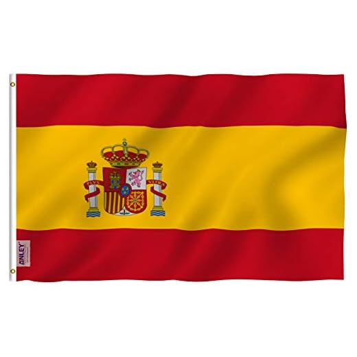 Anley Fly Breeze Bandera de España de 3x5 pies - Color Vivo y Resistente a la decoloración UV - Encabezado de Lienzo y Doble Costura - Banderas Nacionales españolas Poliéster con Ojales