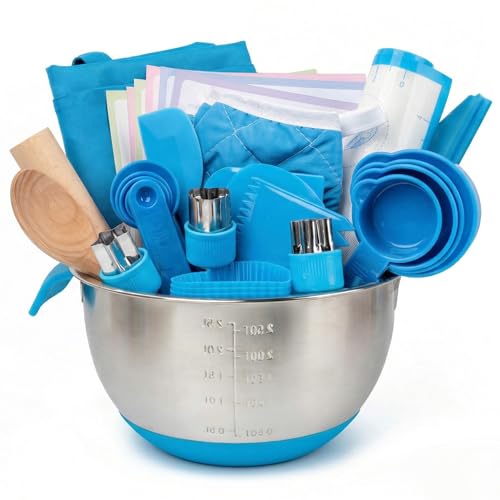 Glowsprout Kit de pâtisserie et de cuisine 53 pièces pour enfants avec toque de cuisinier, tablier de cuisine et accessoires de pâtisserie – Kit de jeu complet pour enfants à partir de 3 ans – Jouet