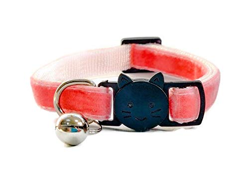 Velvet Cat Collars with Bell, Salmon Red Velvet, Cat Collar (14cm - 24cm)