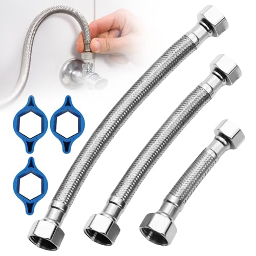3 Stück 10cm, 20cm, 30cm Flexschlauch, Überwurf Beidseitig Panzerschlauch Edelstahlumflechtung Anschlussschlauch Armatur Flexibler Verbindungsschlauch für Wasserhahn Eckventil Bad WC