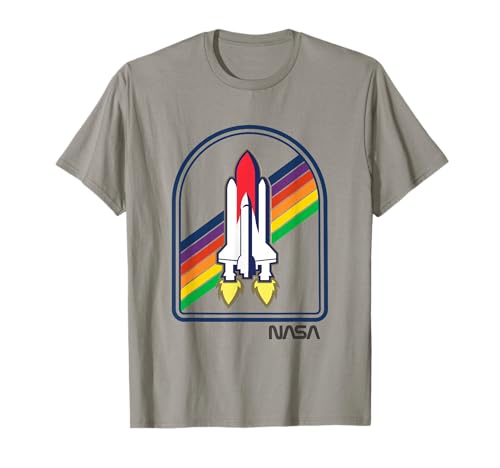 NASA Shuttle Discovery Vintage Retro Rainbow Rocket Badge T-Shirt