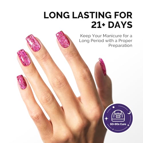 Image of MelodySusie Galaliver Hot Pink Glitter Gel Nail Polish, 15ML Shimmer Pink Sparkle Gel Polish Soak Off UV LED Cured Long Lasting Gift for Women DIY Nail Design Nail Art Manicure X14