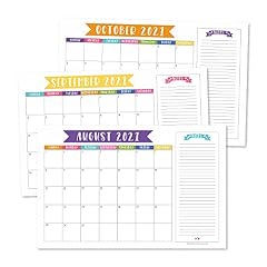 Colorful 2021-2022 Desk Calendar, Large Monthly Wall Planner, 18 Month Academic Desktop Calendar or Fridge Planning Blotter Pad, Pink & Blue Notes Section for Teacher, Family or Business Office 11x17"
