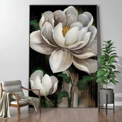 Toile abstraite fleurs blanches 70x100 pour habiller un mur vide
