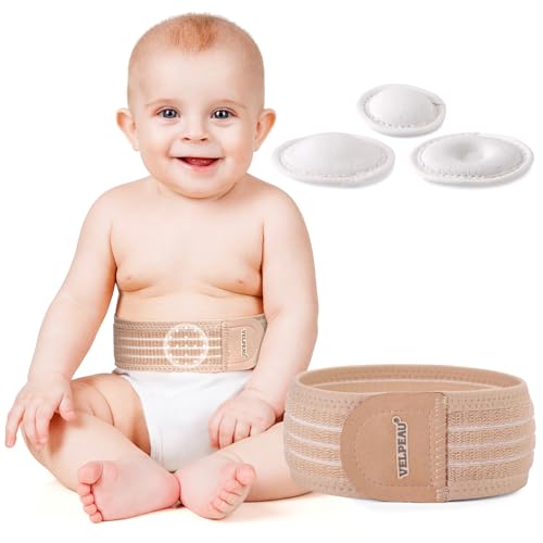 Velpeau Umbilical Hernia Belt Baby Newborn -with 3 Different Shaped Compression Pads, Belly Button Navel Band Wrap Truss Abdominal Binder Support for Infant, Children, Toddler, Kids, One Size 15-20\"
