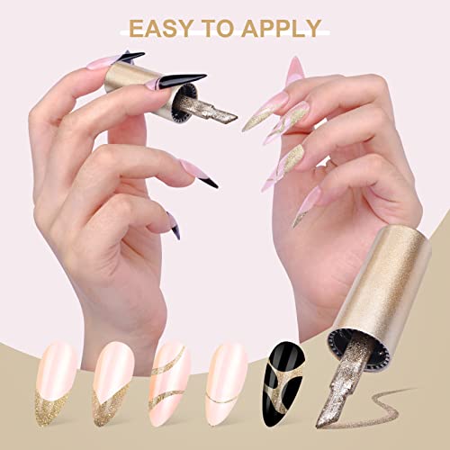 Saviland French Gel Nail Polish - 1Pc 10Ml Glitter Gold Gel Nail Polish French Gel Polish Soak Off U V Led Gel Nail Art Design Build In Angled Brush For Home Salon Diy Nail Decoration #TOP2