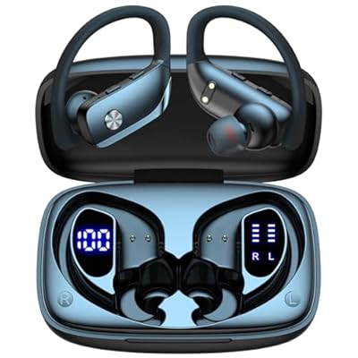 bmani Ear Buds Wireless Earbuds Bluetooth Headphones with 80H Playtime LED Display Case, Over-Ear Hook with Mic, Stereo Sound, Easy Button Controls, Sports Earphones for Running Workout Gym Black