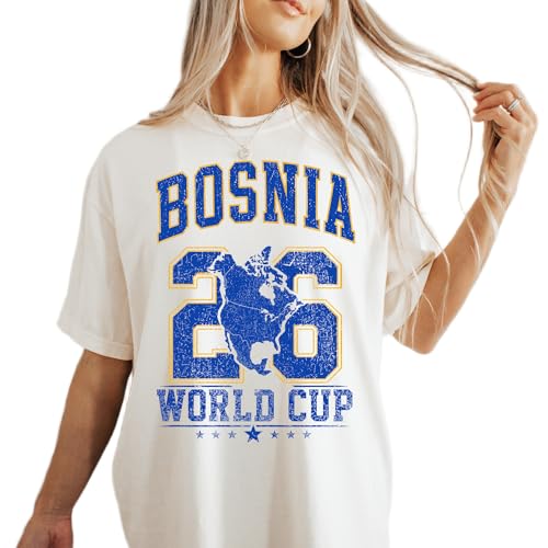 Bosnia Soccer Fan World 2026 Cup Graphic T-Shirt Vintage Football Supporter Tournament Tee Ivory