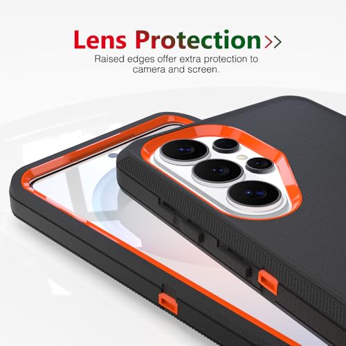 Image of Rugged Case Compatible with Samsung Galaxy S26 Ultra | Heavy-Duty Shockproof Protective Cover, Black+Orange