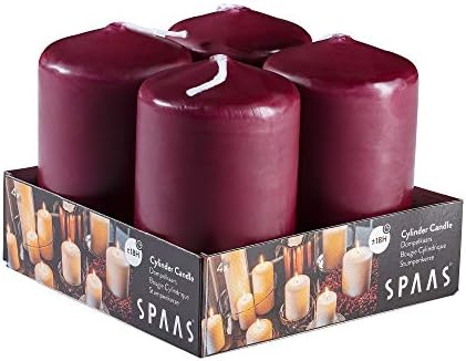 SPAAS Wine Red Pillar Candles - 4 Pack | 2x3” Small Pillar Candles for Lantern Home Décor, Kitchen Decoration, Fireplace, Wedding Aesthetic, Centerpiece | Non Scented Decorative Pillar Candles