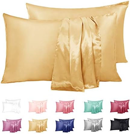 Duerer Satin Pillowcase 2 Pack for Hair and Skin, Soft Pillow Cases Covers with Envelope Closure, Standard/Queen/King Size(20"x36",Gold)