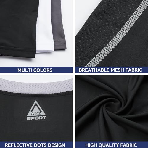 AMZSPORT Camiseta de Compresión de Manga Corta para Hombre Camiseta de Secado Rápido para Gimnasia y Carrera, 3 Paquetes, Negro, Blanco, Gris L