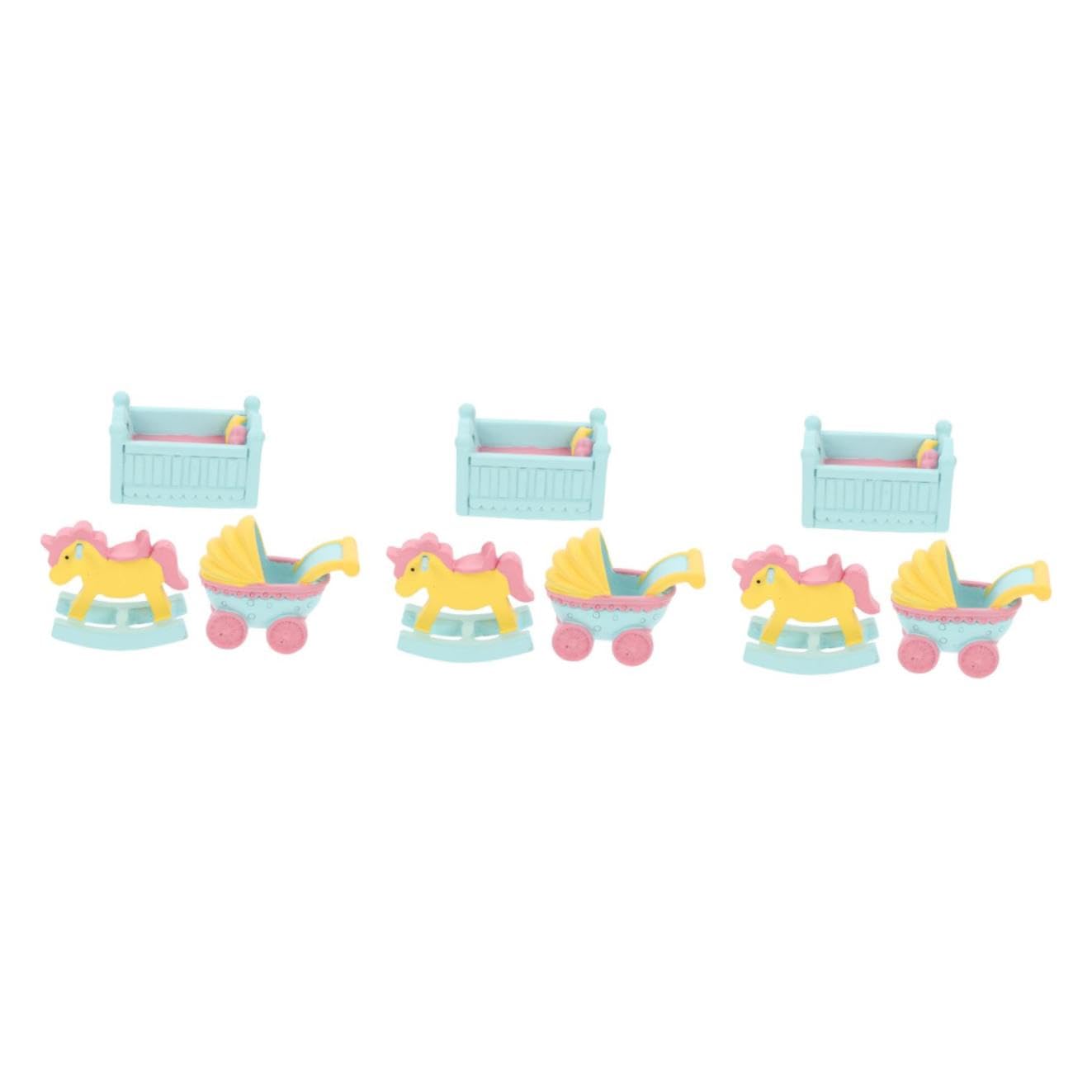Ciieeo 9stücke Teiliges Cartoon Cake Topper Niedliche Dekoration Für Kuchen Für Feierlichkeiten Wohnaccessoire Babybett Holzpferd Kinderwagen