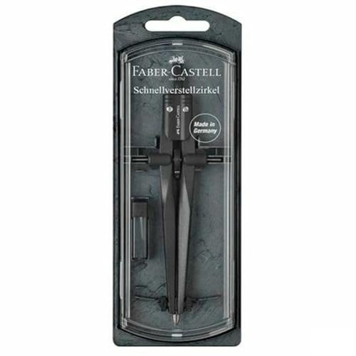 Compás Faber-Castell negro de precisión con juego de dibujo y geometría de 5 piezas
