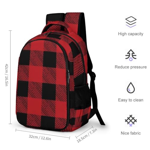 Men's Commuter Bag Large Travel Bag Portable Work Backpack With Double Zippers Red Black Buffalo Check Plaid Pattern2