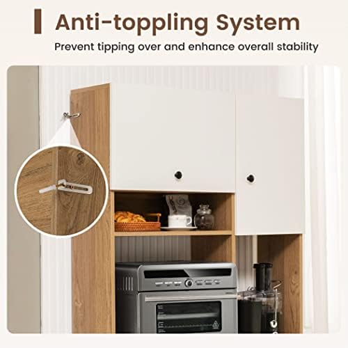 COSTWAY Tall Kitchen Cupboard, Buffet Pantry Storage Cabinet with Adjustable Shelves, 3 Drawers and Counter Top, Freestanding Organizer Unit for Dining Room, Living Room, Entrance (White)